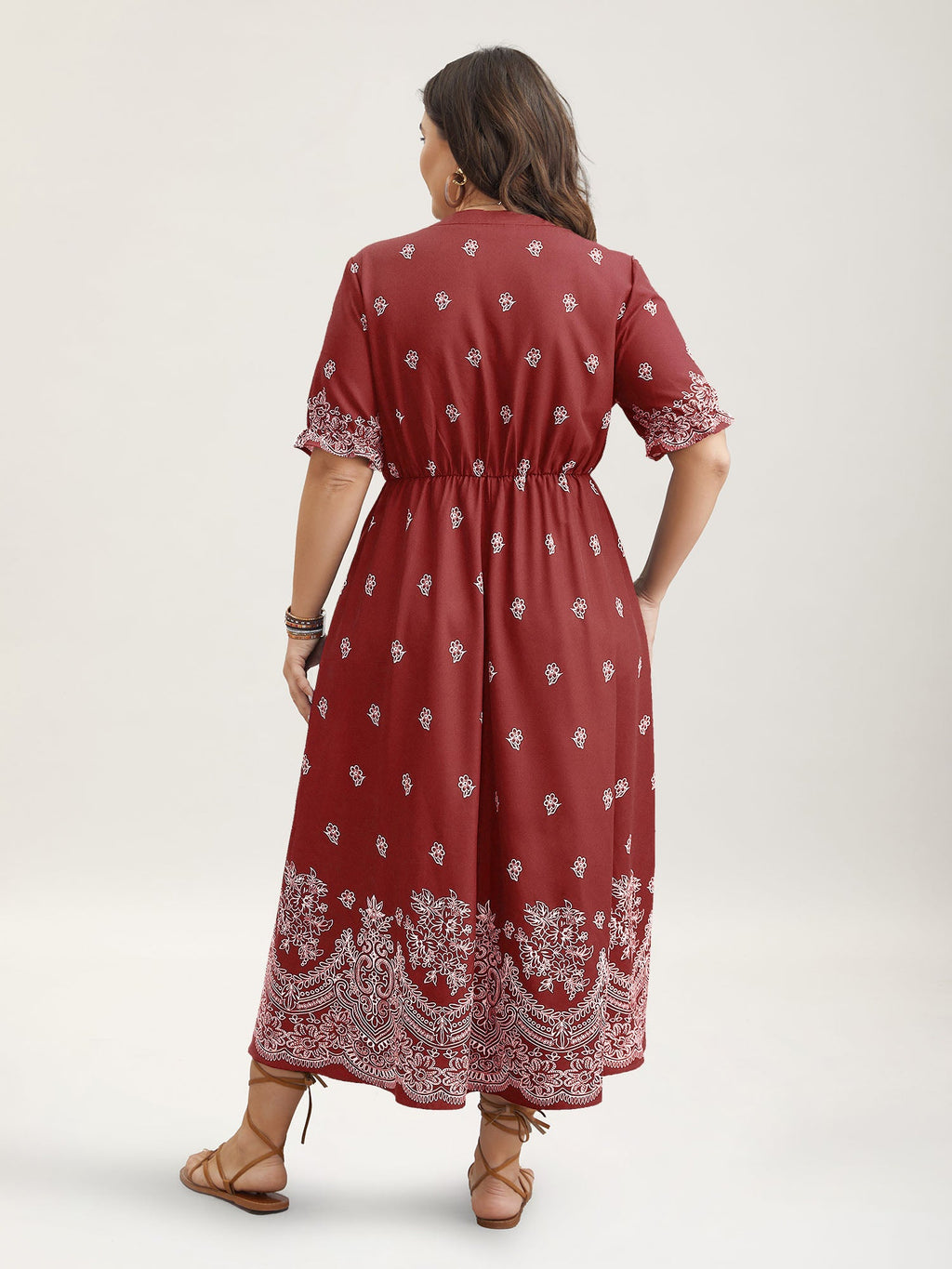 Floral Waist-Tie Notched Collar Midi Dress