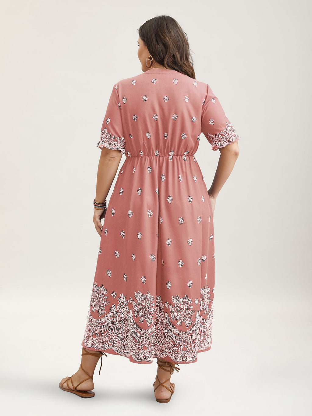 Floral Waist-Tie Notched Collar Midi Dress