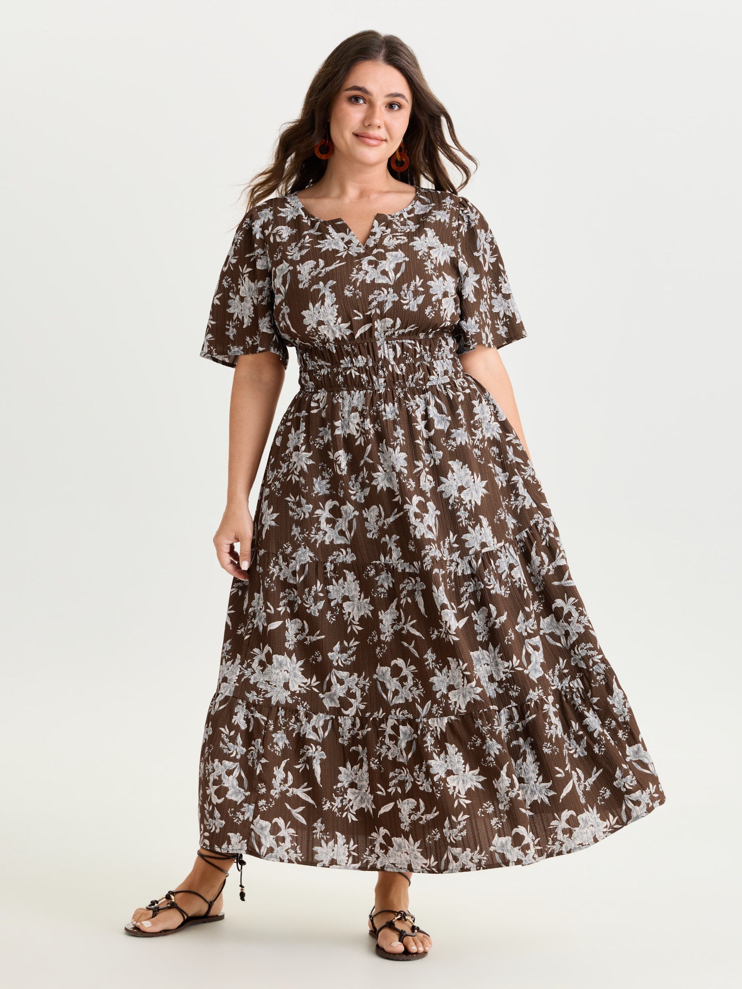 Textured Shirred Cinched Waist Maxi Dress