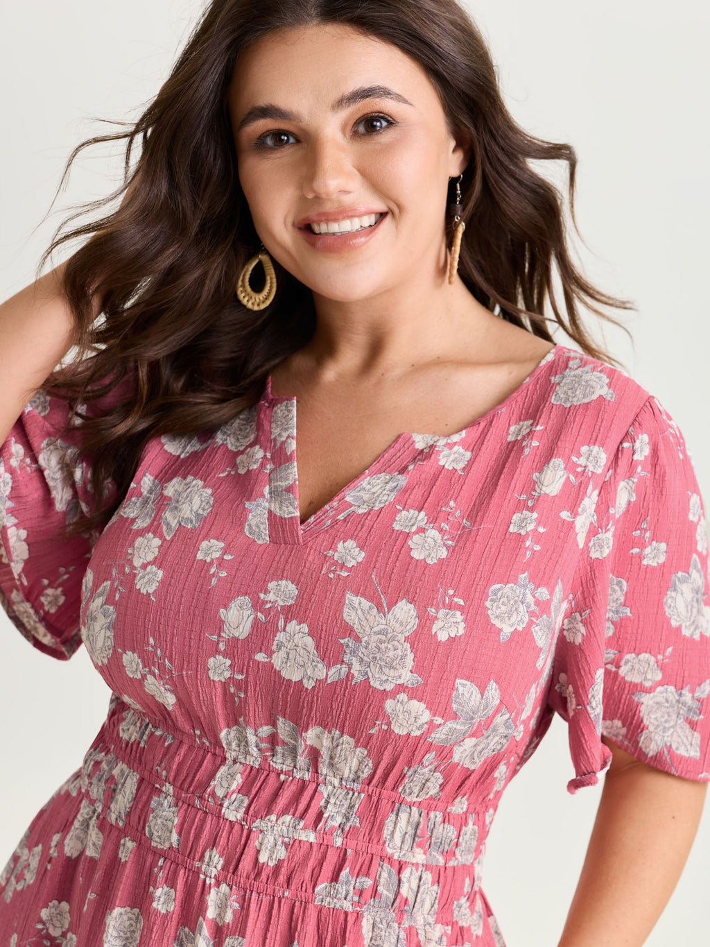 Textured Shirred Cinched Waist Maxi Dress