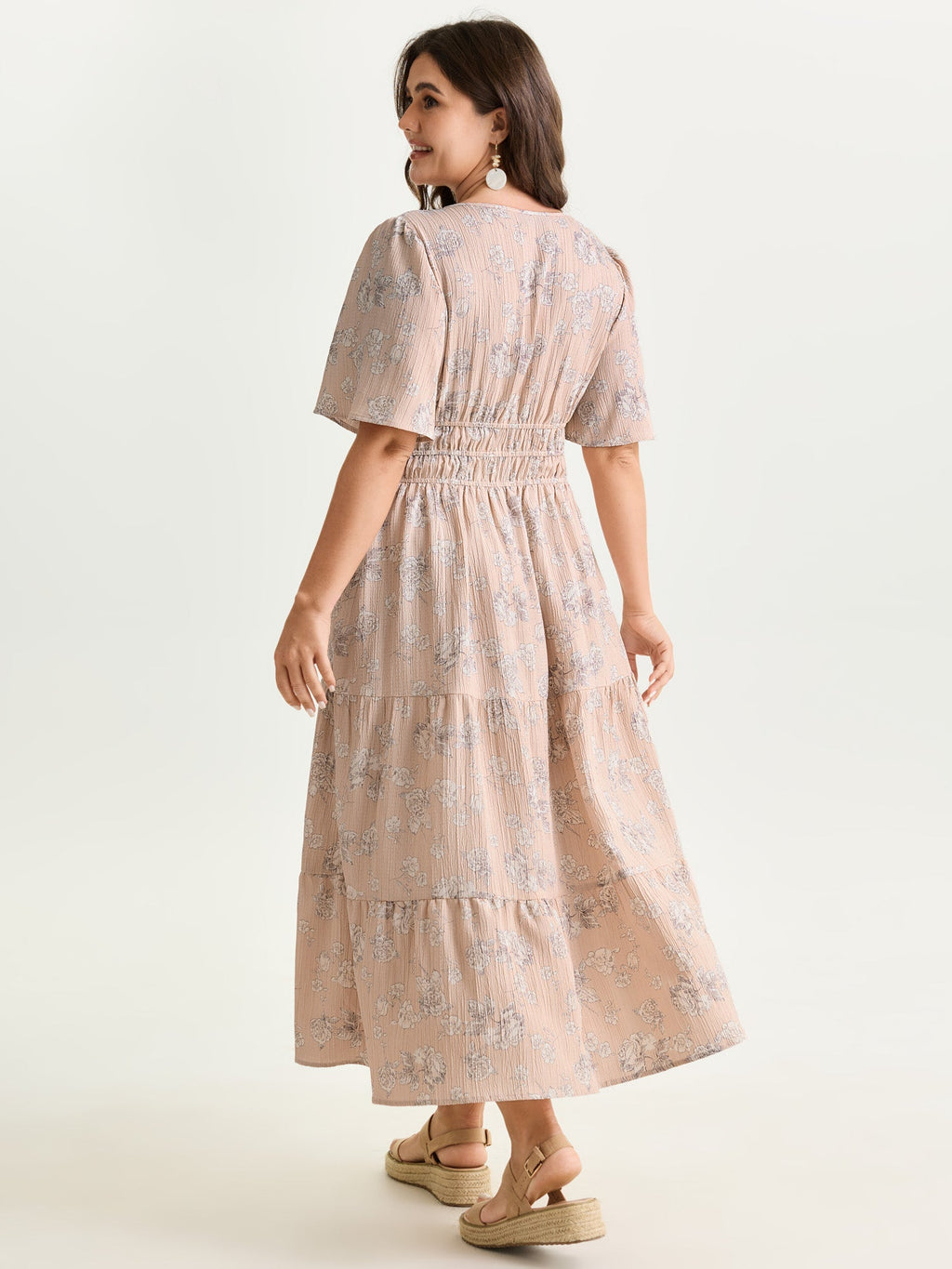 Textured Shirred Cinched Waist Maxi Dress