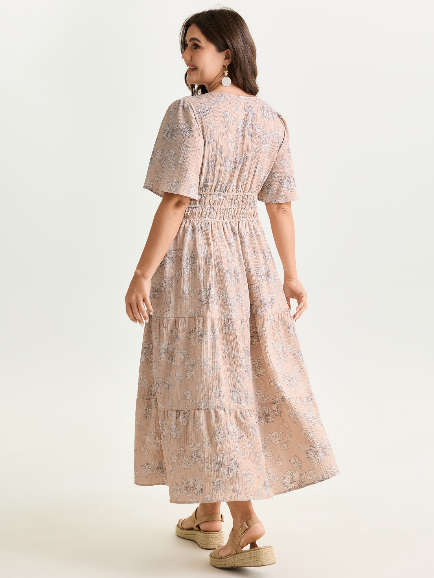 Textured Shirred Cinched Waist Maxi Dress