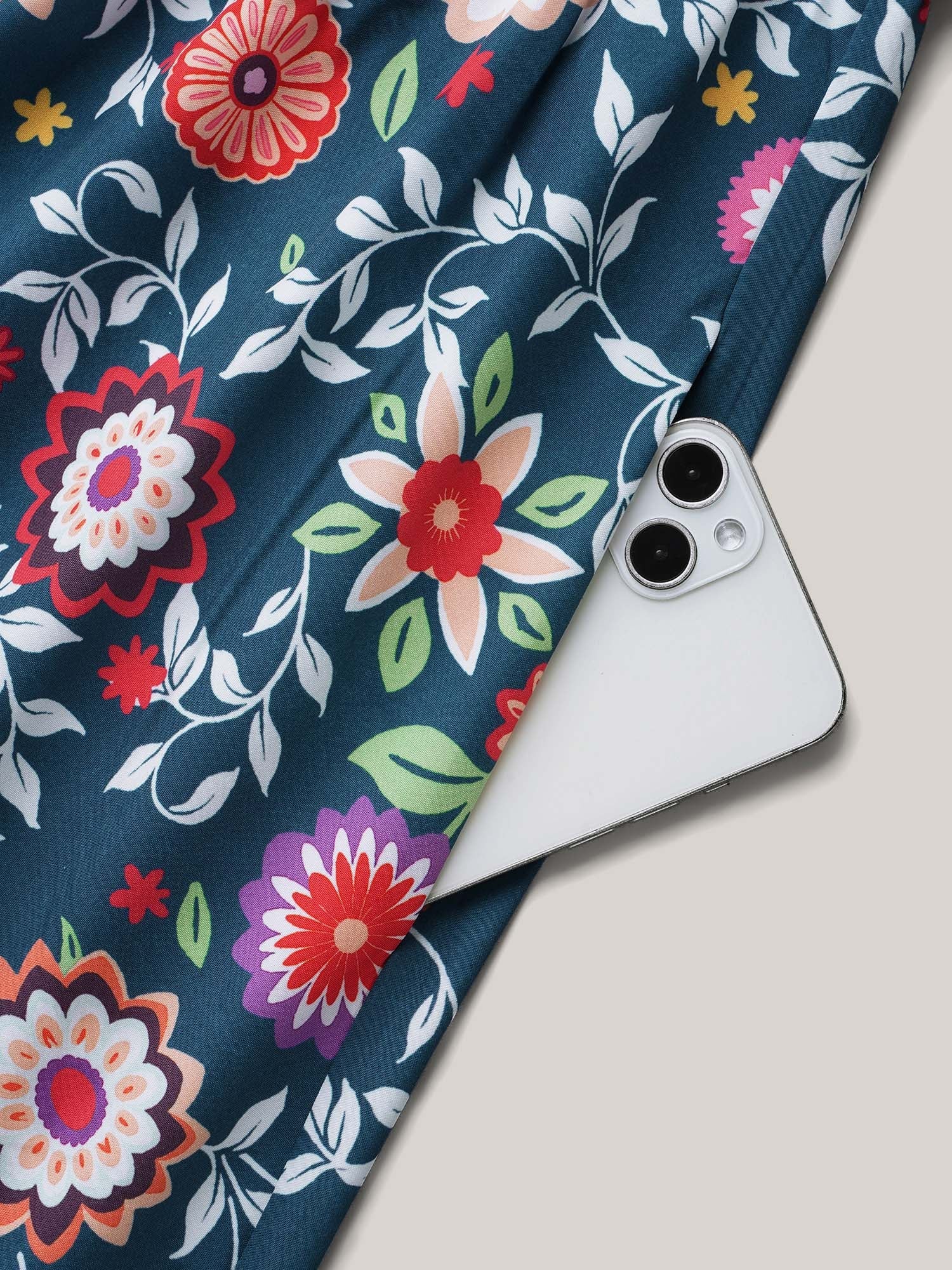 Floral Print Stretchy-Waist Pockets Midi Dress