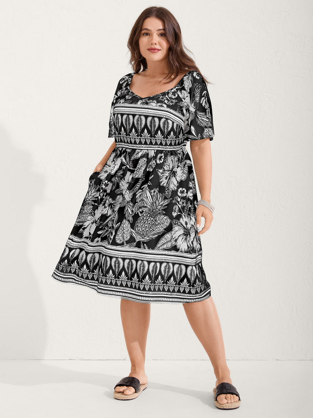 Boho Print Fit Flare Pockets Mini Dress