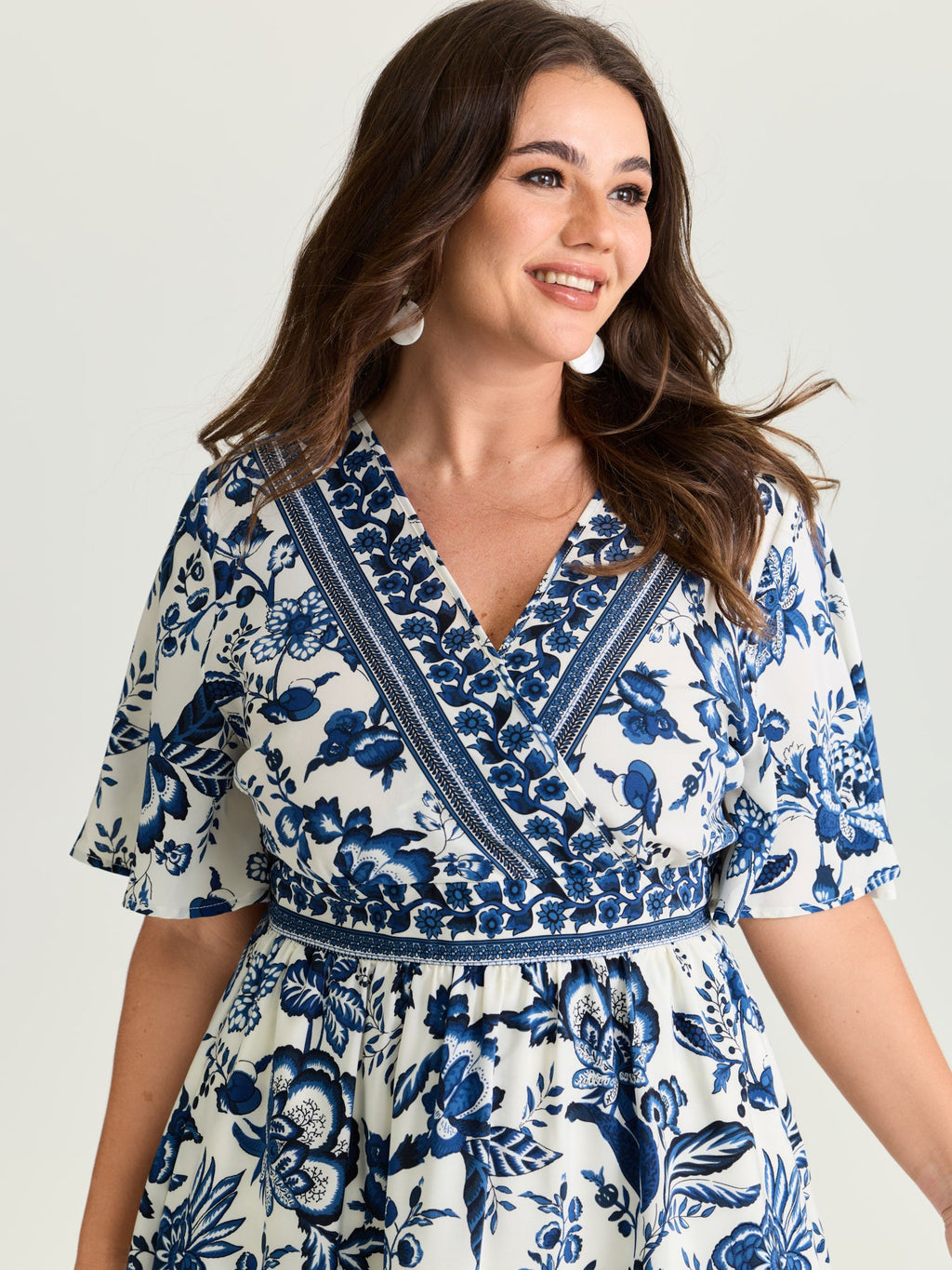 Floral Print Wrap-Neck Pocket Midi Dress