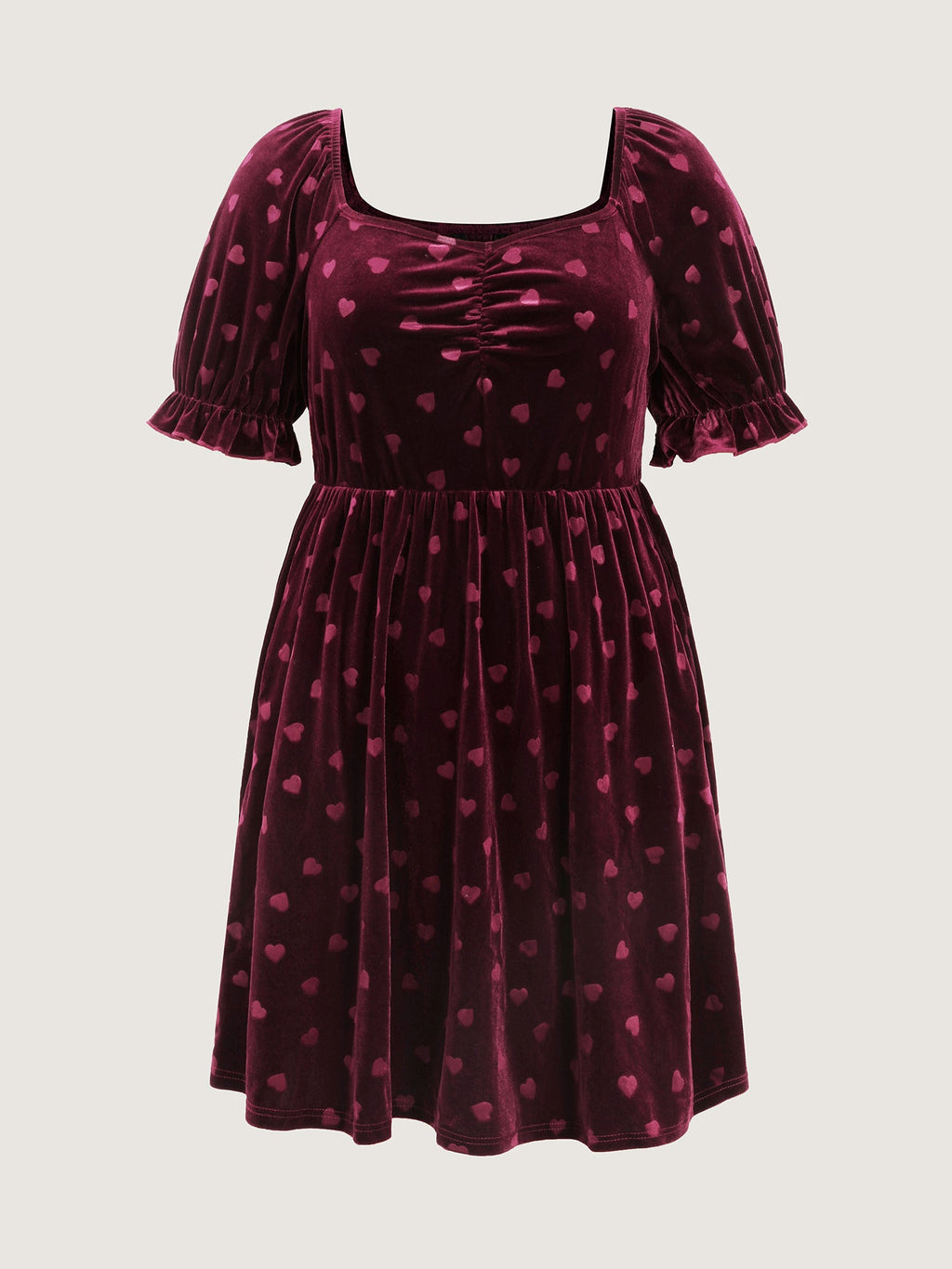 Velvet Heart Print Puff Sleeve Mini Dress