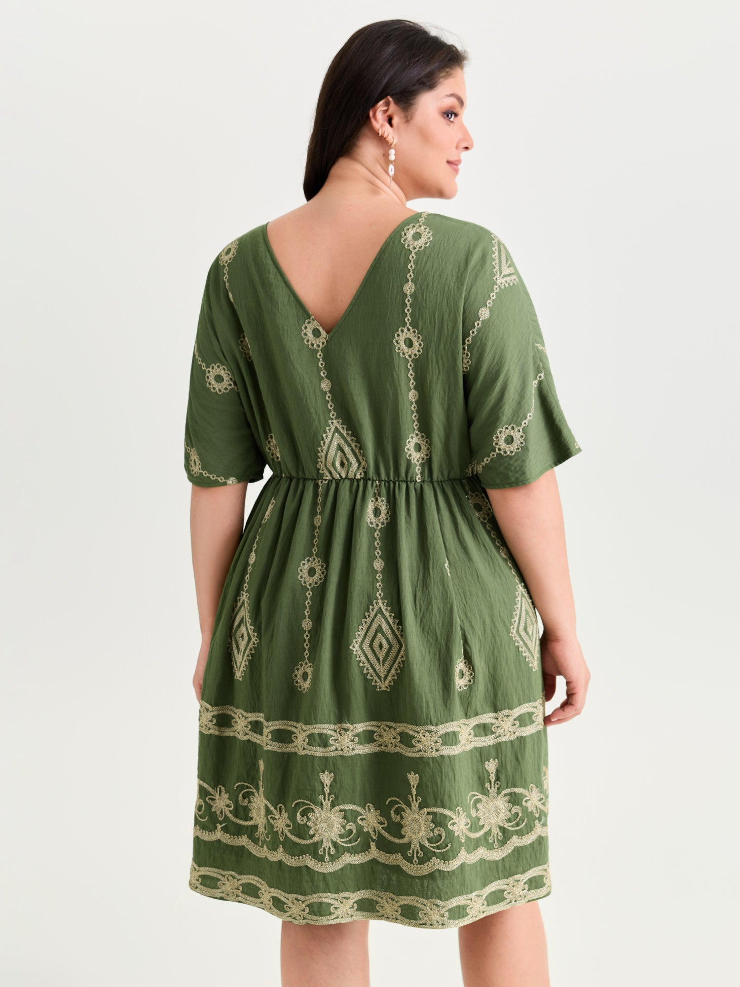 Boho Embroidered Waist Tie Mini Dress