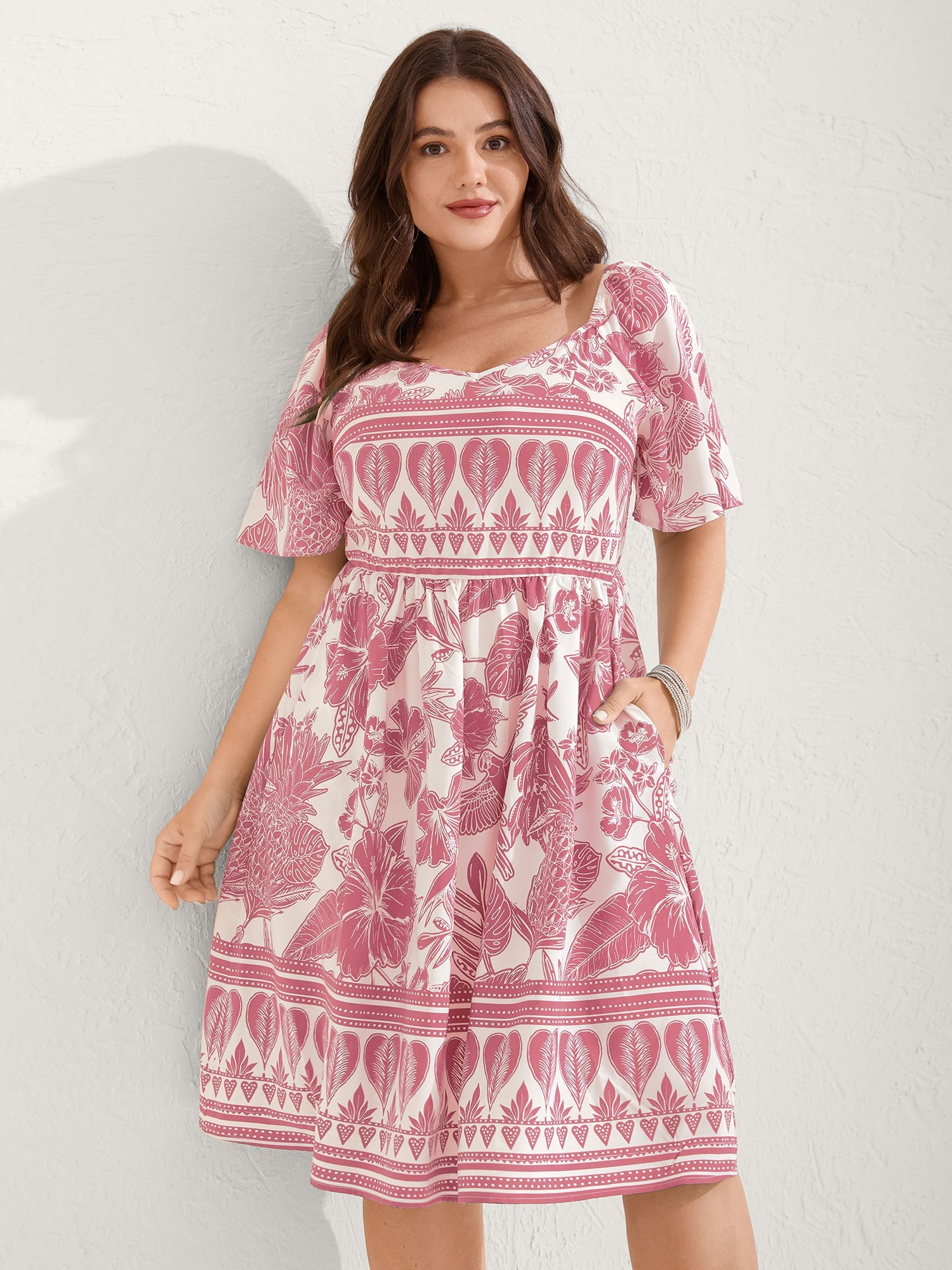 Boho Print Fit Flare Pockets Mini Dress
