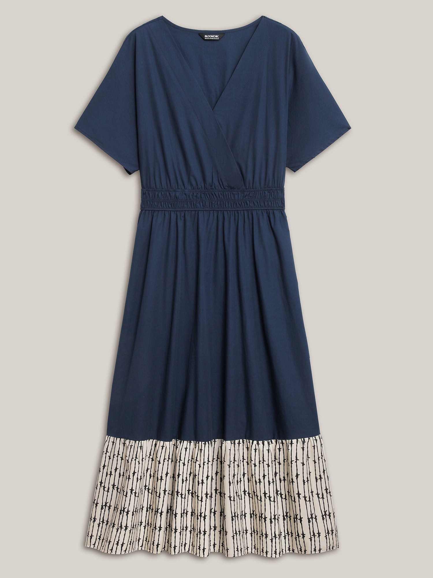 Cotton Color Block Cinched-Waist Spliced Midi Dress