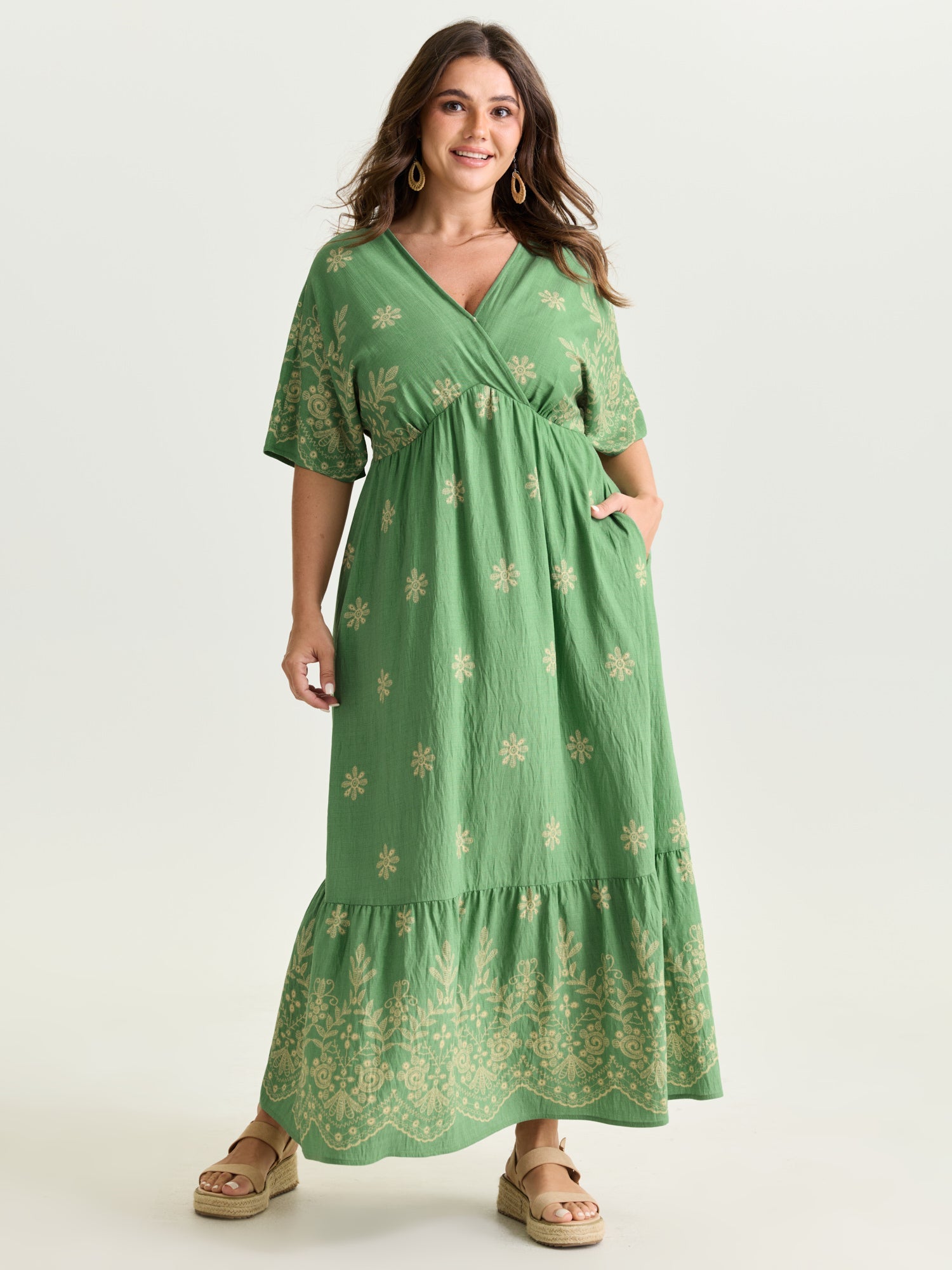 Surplice Neck Split Side Pockets Maxi Dress