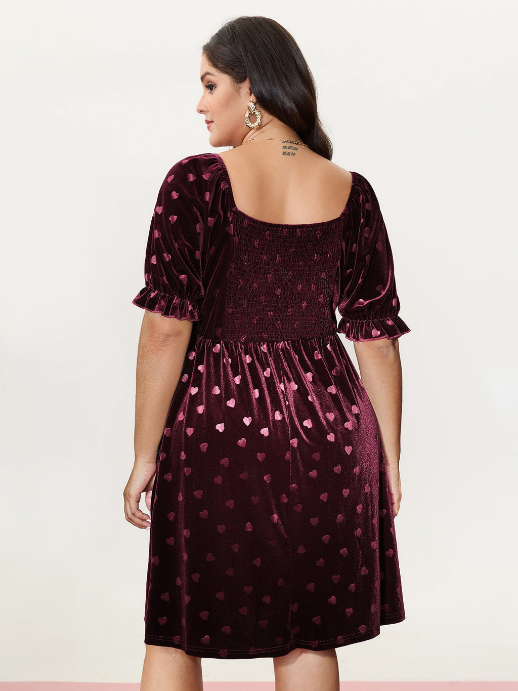Velvet Heart Print Puff Sleeve Mini Dress