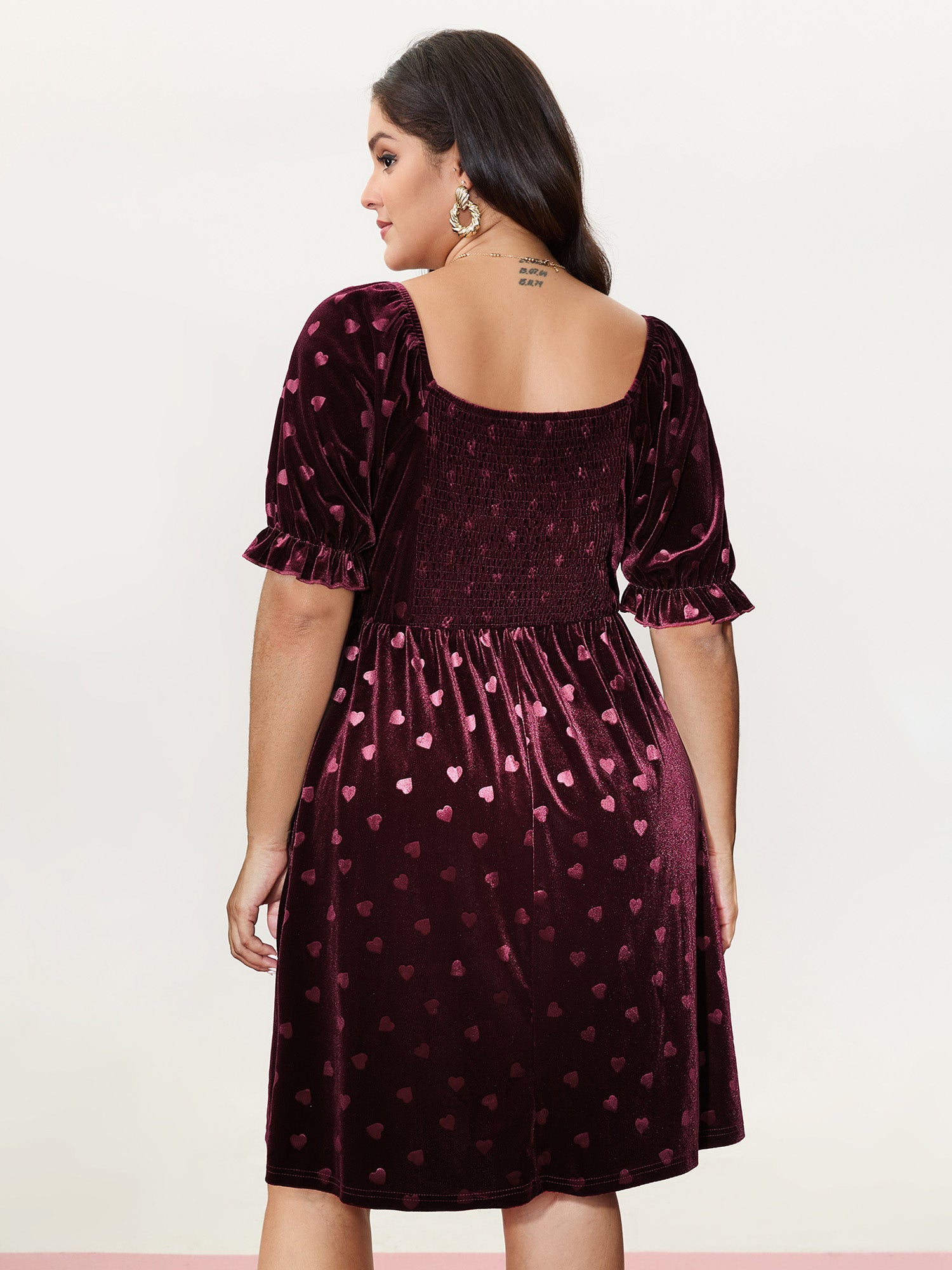 Velvet Heart Print Puff Sleeve Mini Dress