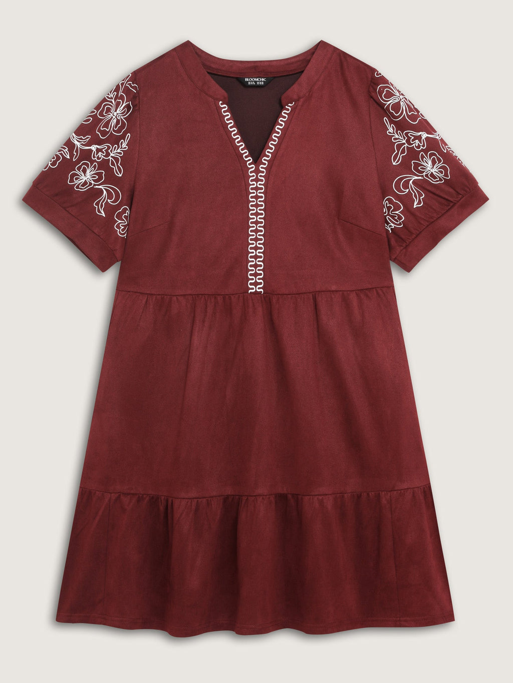 Thread Embroidery Tiered Pockets Mini Dress
