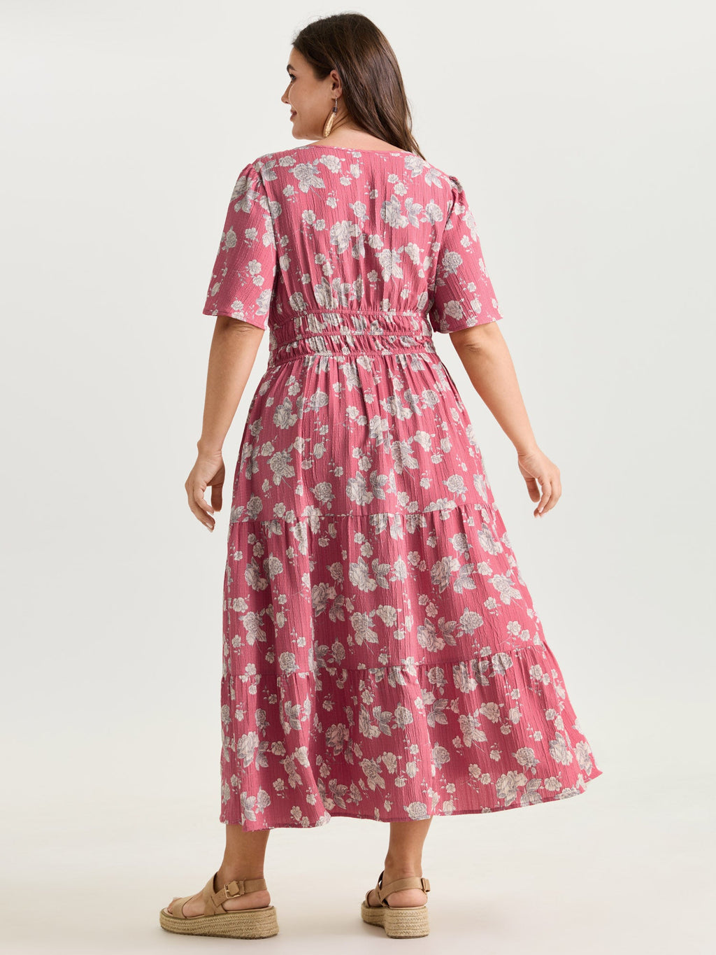Textured Shirred Cinched Waist Maxi Dress