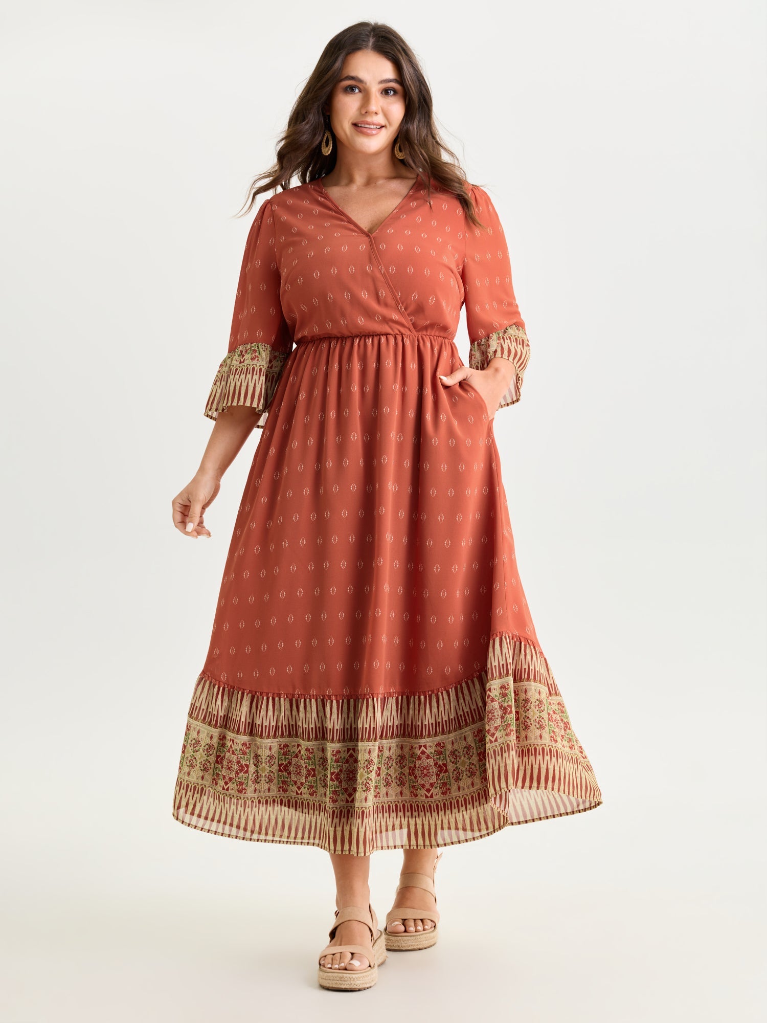 Boho Geometric Print Wrap Maxi Dress