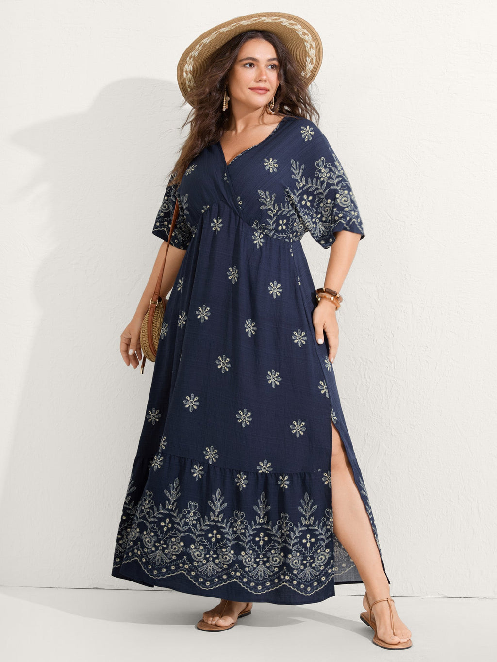Surplice Neck Split Side Pockets Maxi Dress