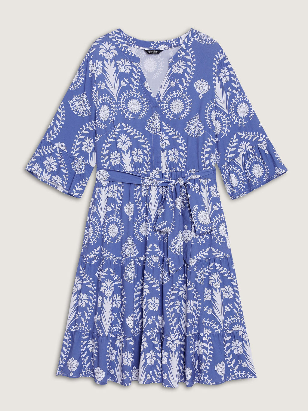Boho Print Belted Side Pockets Midi Dress