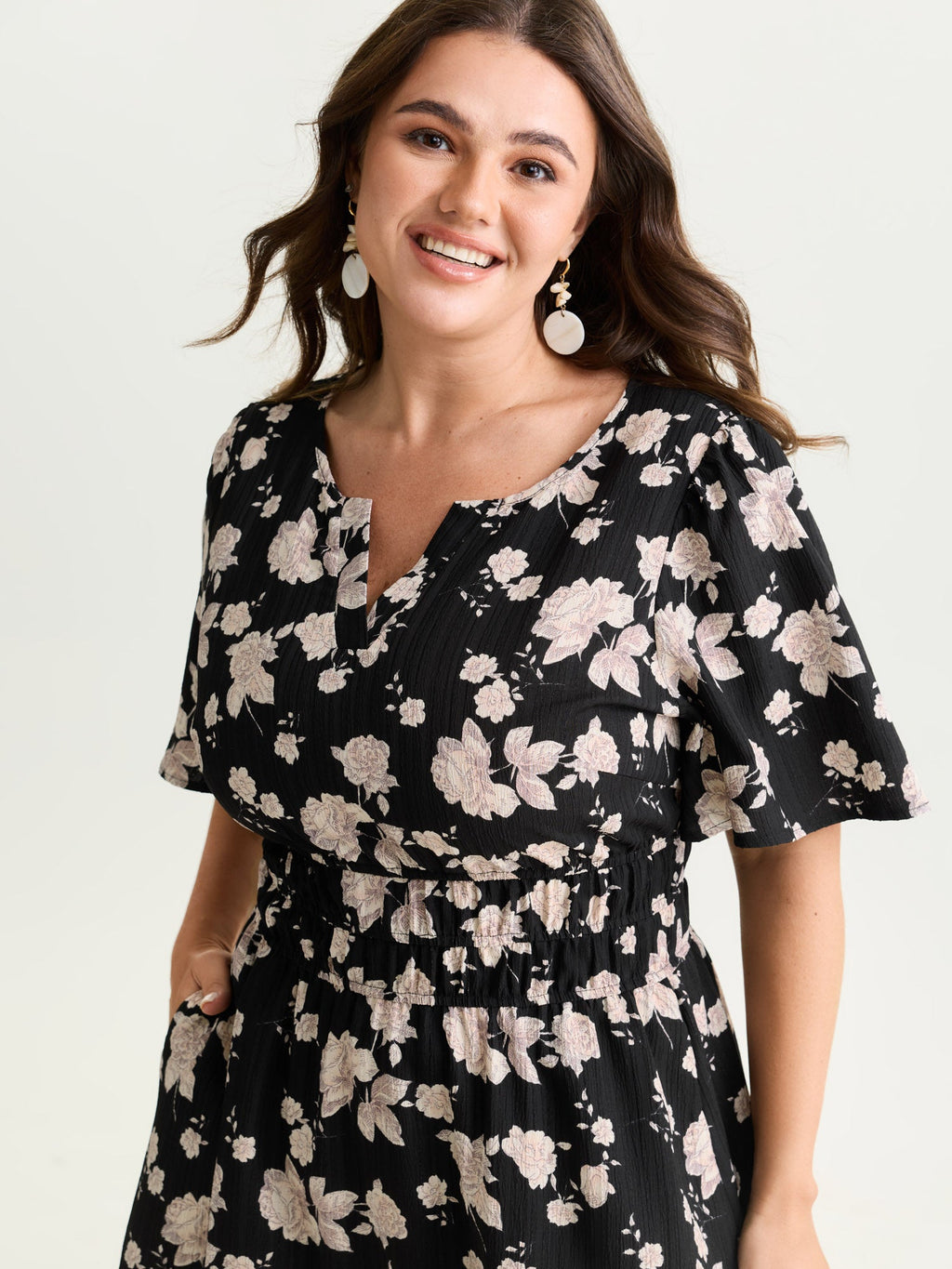 Textured Shirred Cinched Waist Maxi Dress