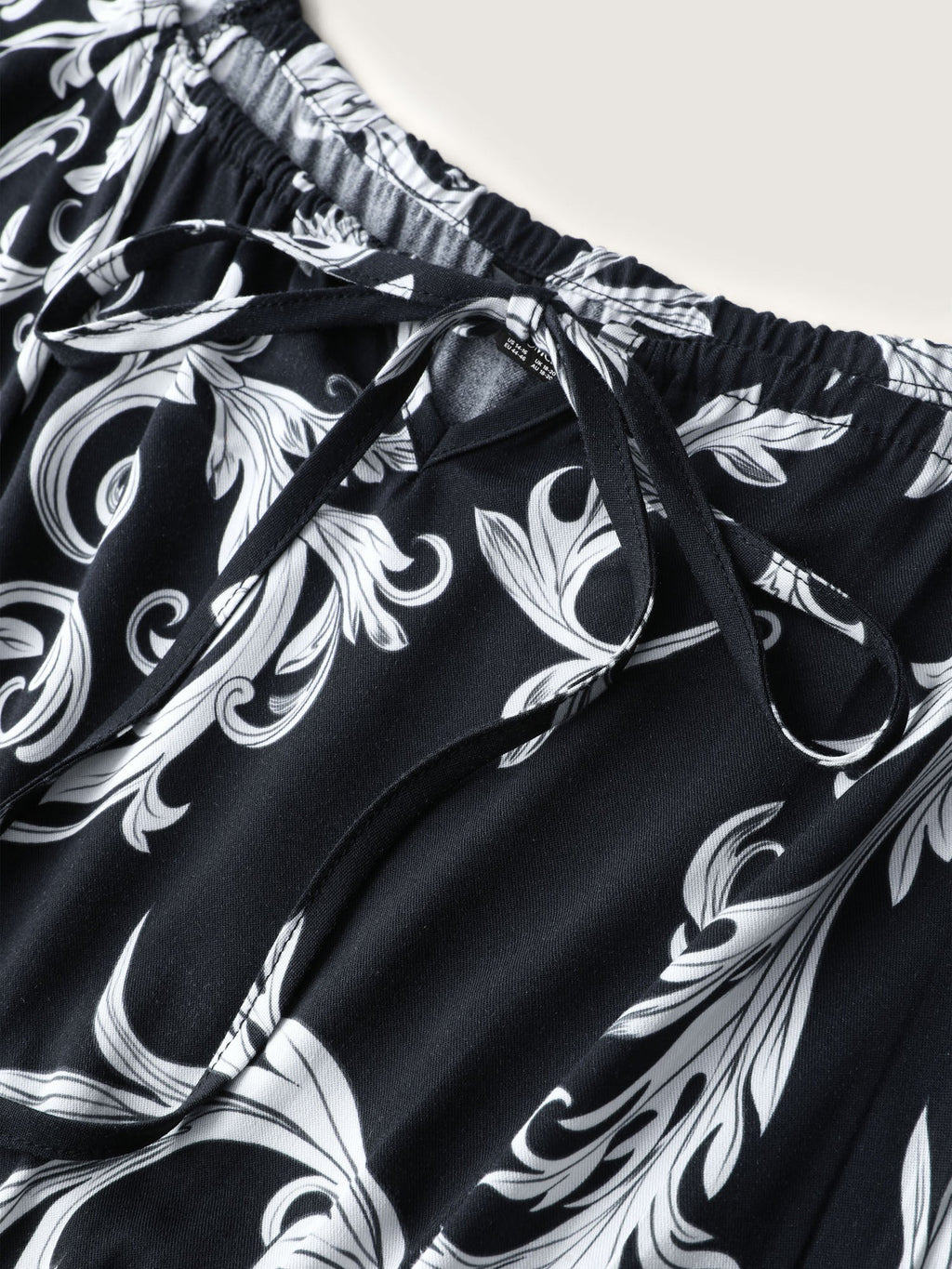 Scroll Pattern Adjustable Drawstring Pockets Midi Dress
