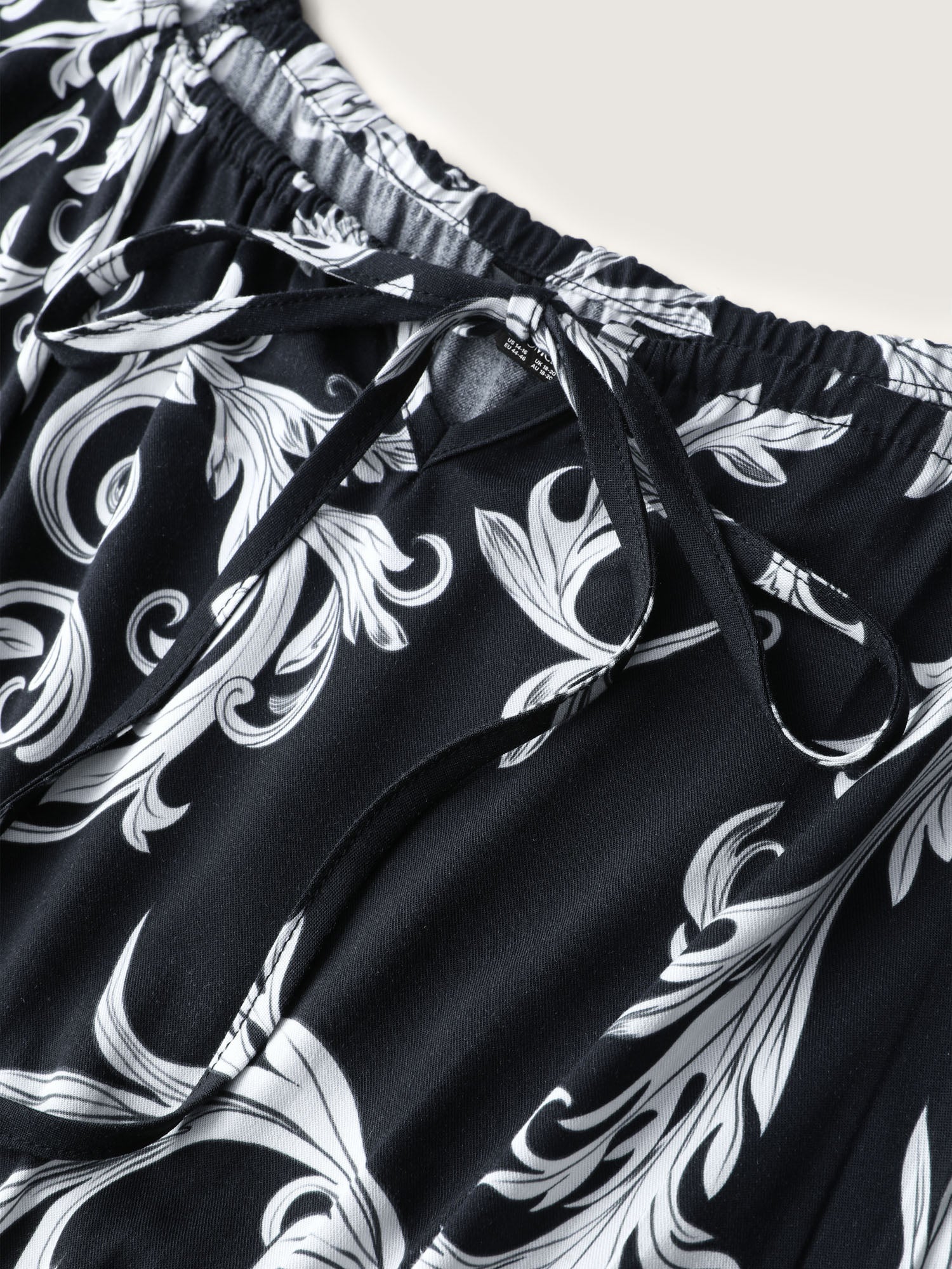 Scroll Pattern Adjustable Drawstring Pockets Midi Dress