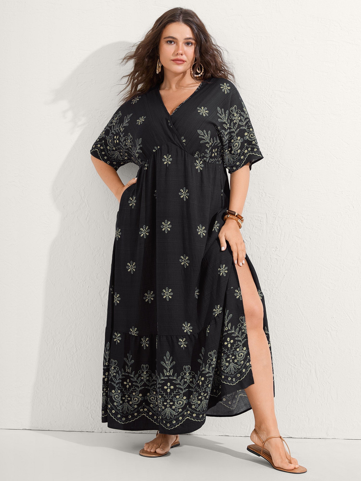 Surplice Neck Split Side Pockets Maxi Dress