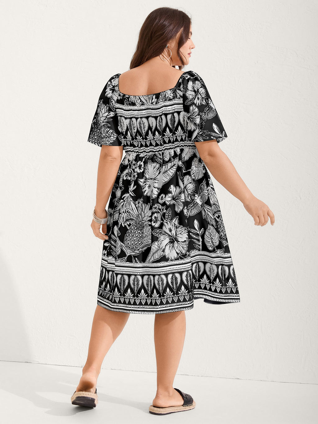 Boho Print Fit Flare Pockets Mini Dress