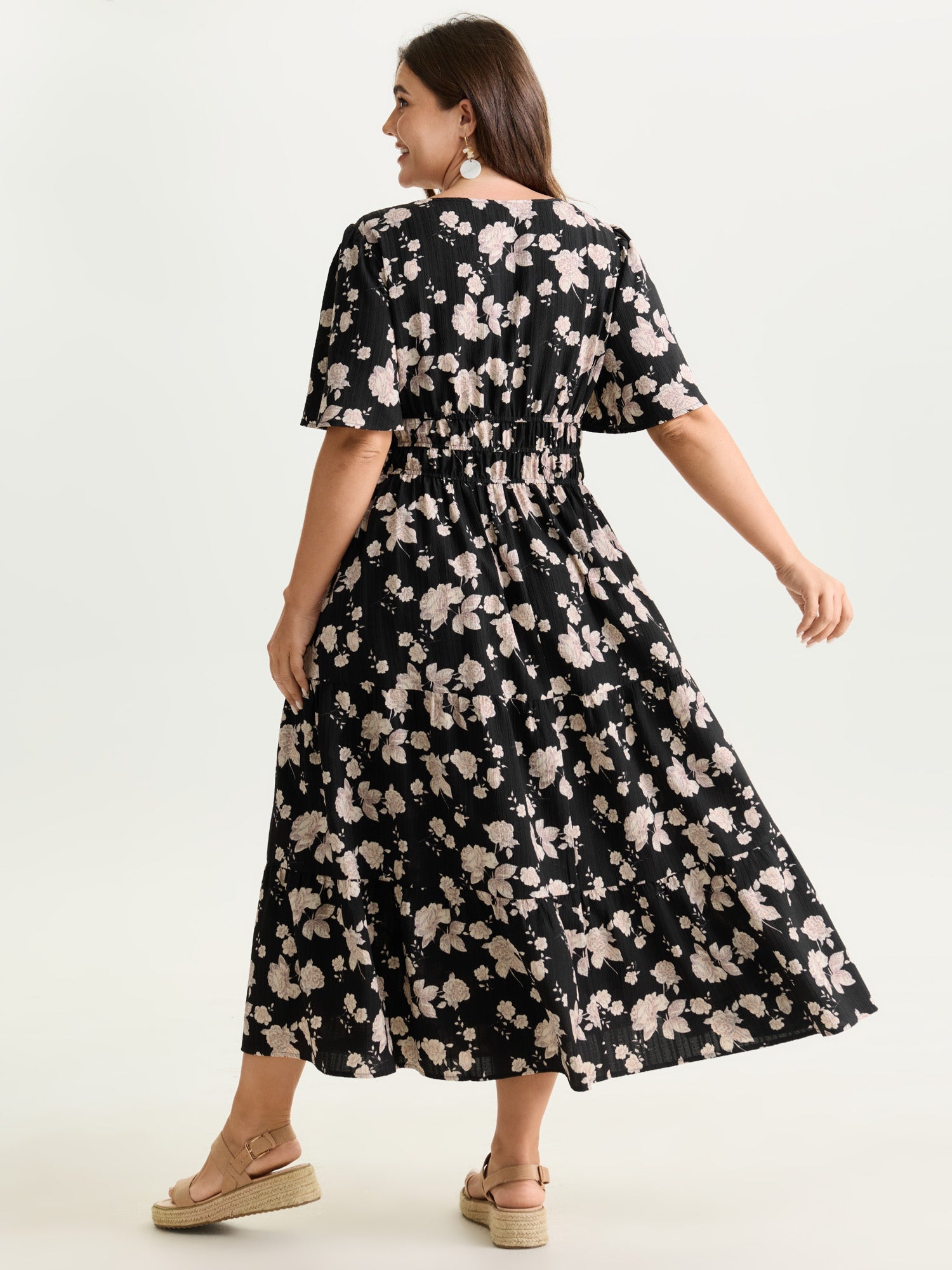 Textured Shirred Cinched Waist Maxi Dress