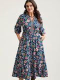 Floral Print Stretchy-Waist Pockets Midi Dress