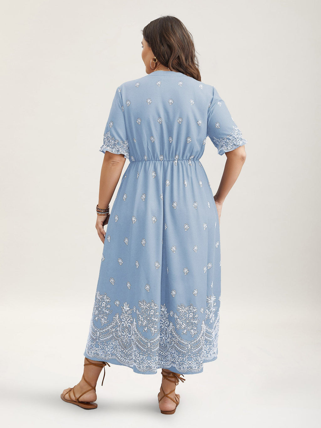 Floral Waist-Tie Notched Collar Midi Dress