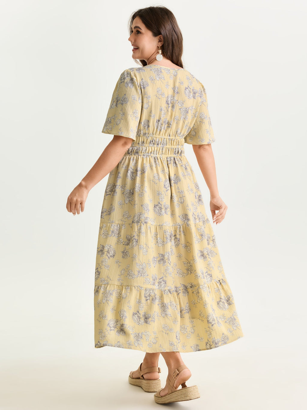 Textured Shirred Cinched Waist Maxi Dress