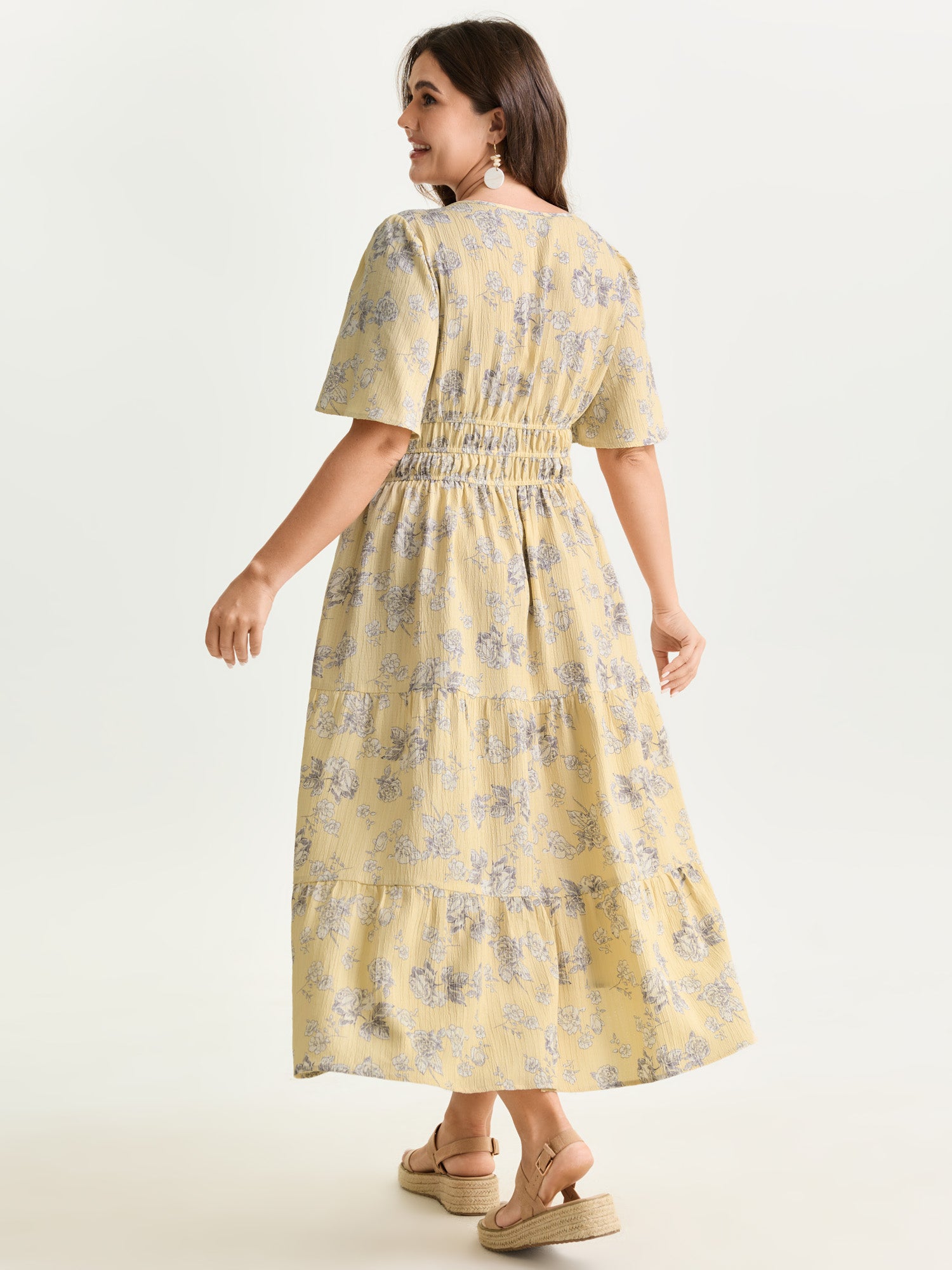 Textured Shirred Cinched Waist Maxi Dress
