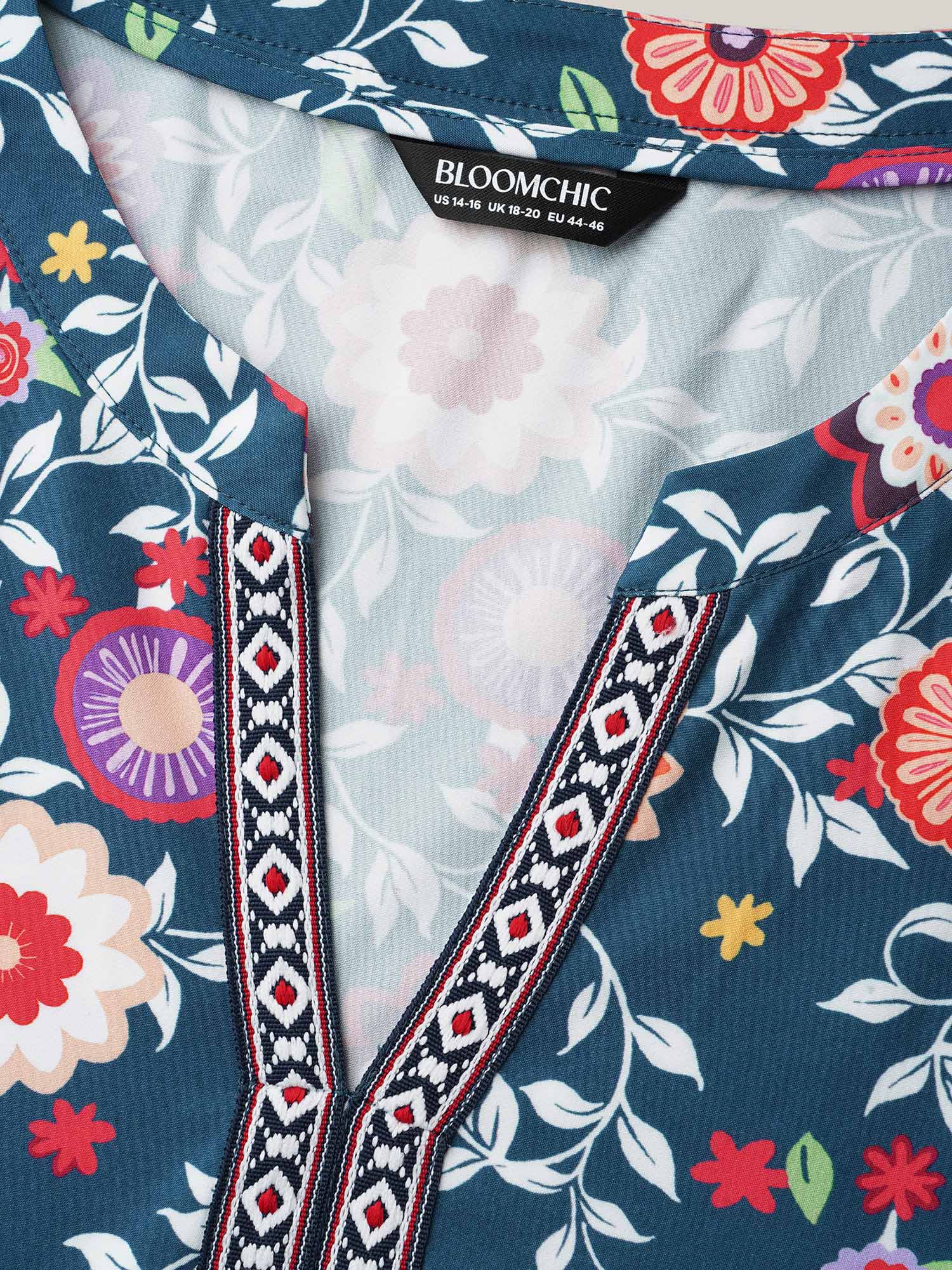 Floral Print Stretchy-Waist Pockets Midi Dress