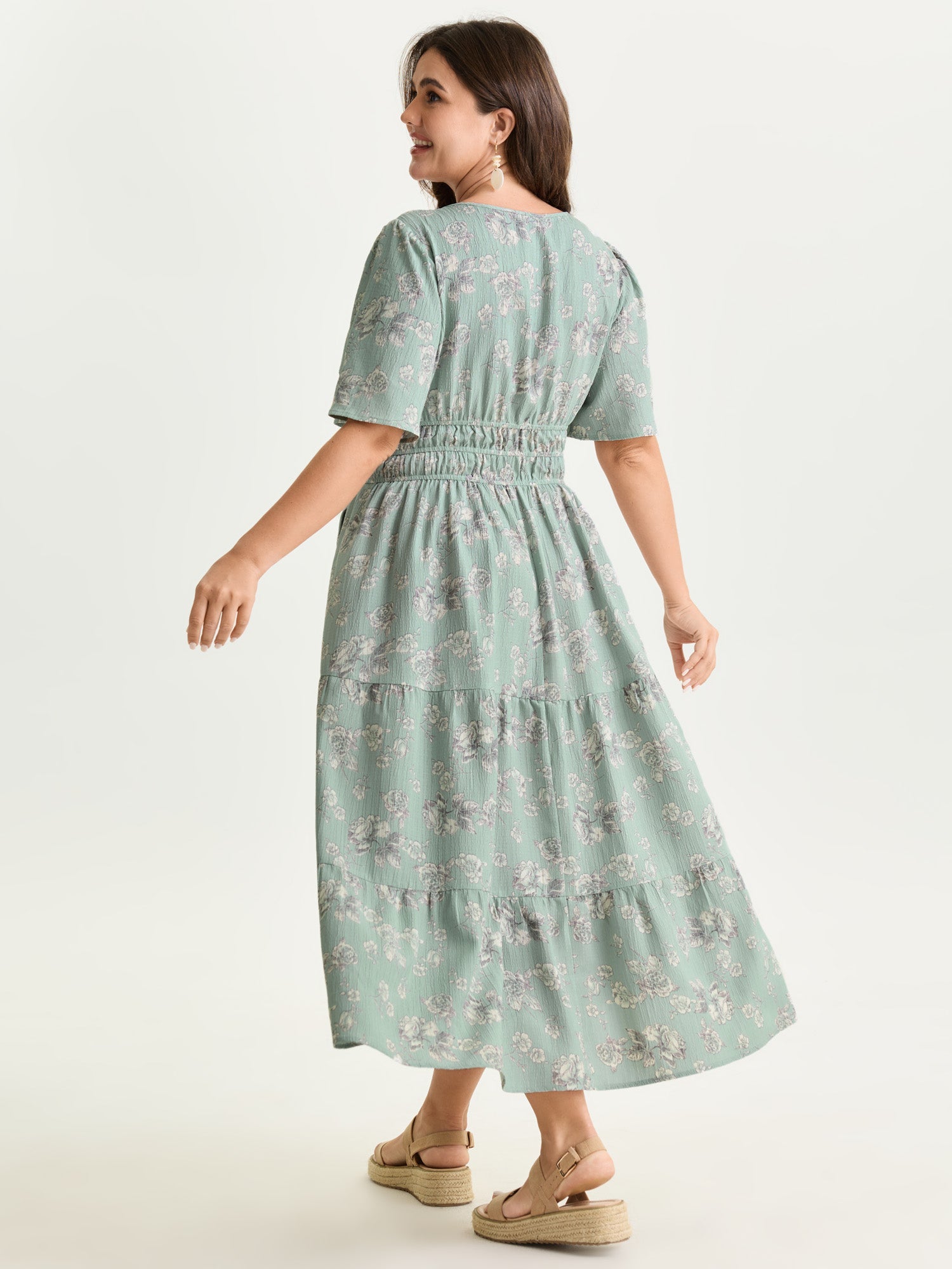 Textured Shirred Cinched Waist Maxi Dress