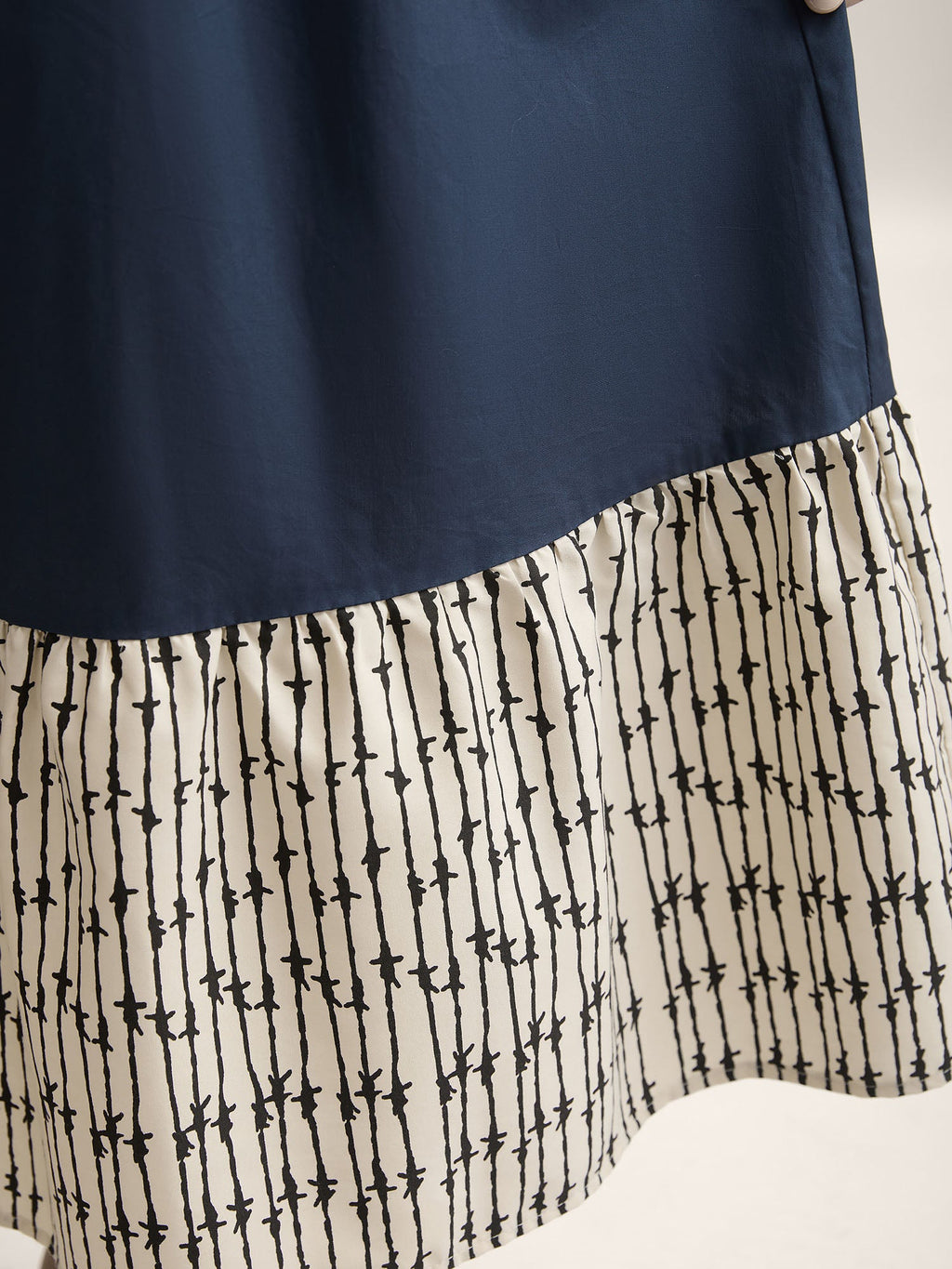 Cotton Color Block Cinched-Waist Spliced Midi Dress