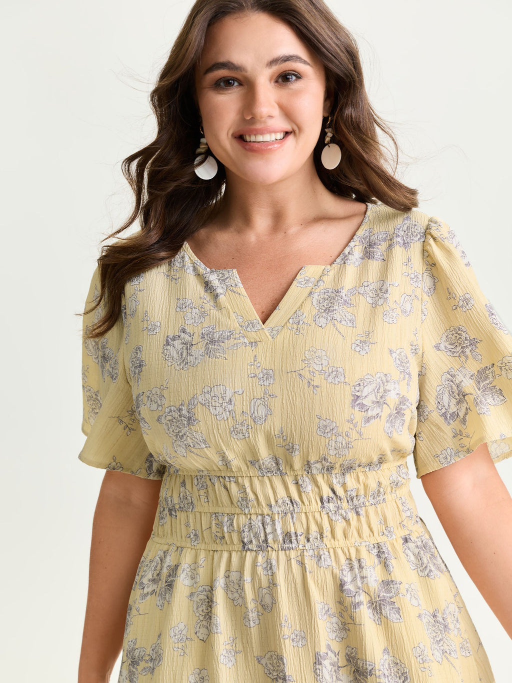 Textured Shirred Cinched Waist Maxi Dress