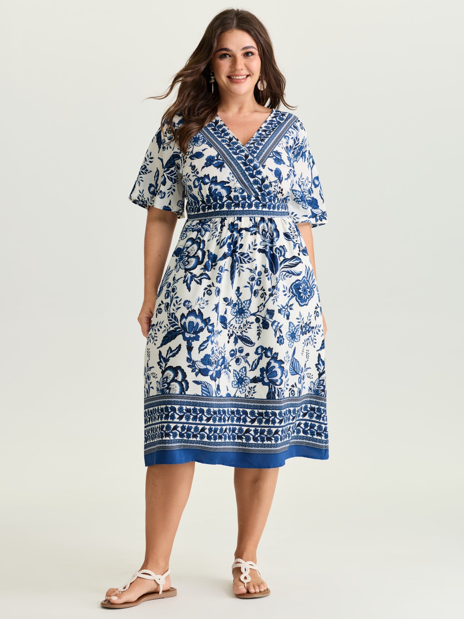 Floral Print Wrap-Neck Pocket Midi Dress